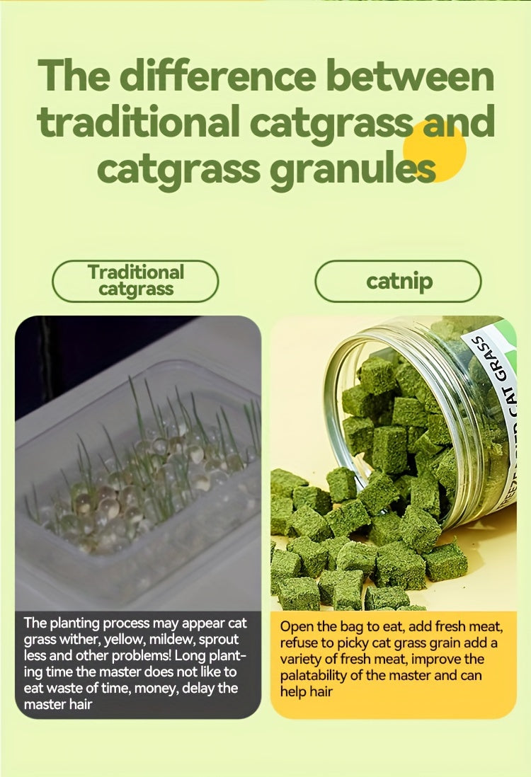 Freeze-Dried Cat Grass Hairball Control Tablets – Natural Mint Molar Sticks & Granules, Chicken-Flavored Cat Snacks for Dental Health & Hairball Removal