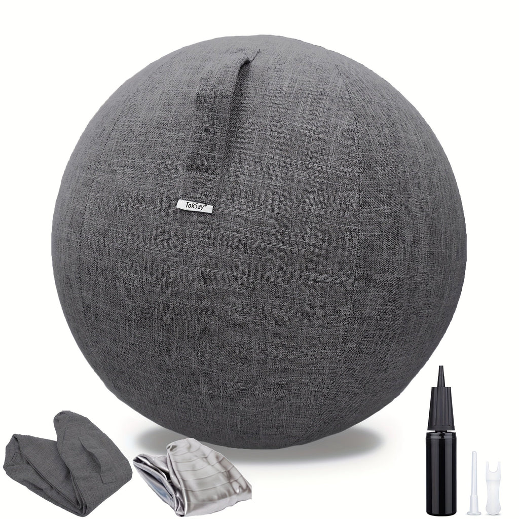 65cm Exercise Ball Chair with Fabric Cover, Anti-Burst Yoga Ball Seat for Home Office Desk, Pilates Core Training, Pregnancy & Birthing Ball – Improves Posture & Relieves Back Pain, Grey & Black
