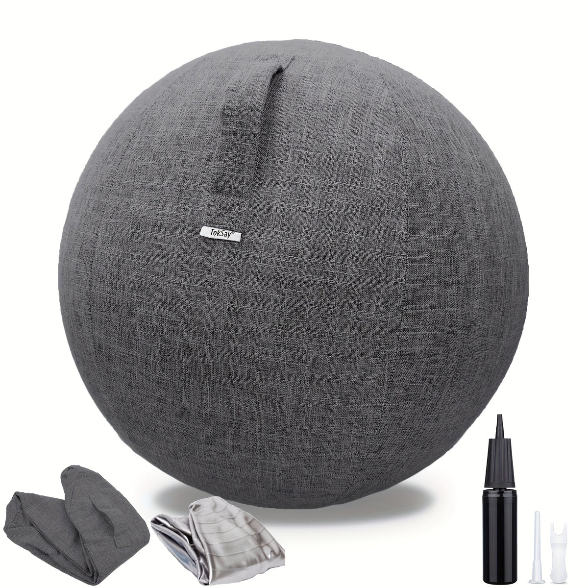 65cm Exercise Ball Chair with Fabric Cover, Anti-Burst Yoga Ball Seat for Home Office Desk, Pilates Core Training, Pregnancy & Birthing Ball – Improves Posture & Relieves Back Pain, Grey & Black