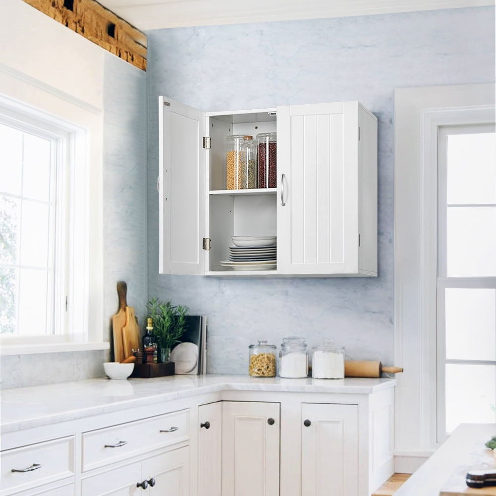 Costoffs Wall Cabinet with Adjustable Shelf & 2 Doors Wall Mount Storage Organizer CARB P2 Compliant MDF for Bathroom Kitchen Living Room Laundry & Mudroom – White