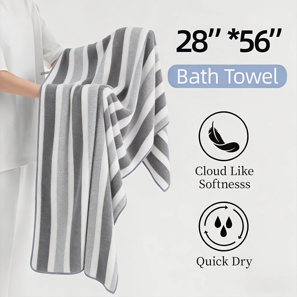 Striped Bath Towel Set, Absorbent, Quick-Dry, Super Soft, Skin-Friendly, 27.6x55.1 Inch, for Home Bathroom, Beach – Available in 1 or 4 Pack, Multiple Colors