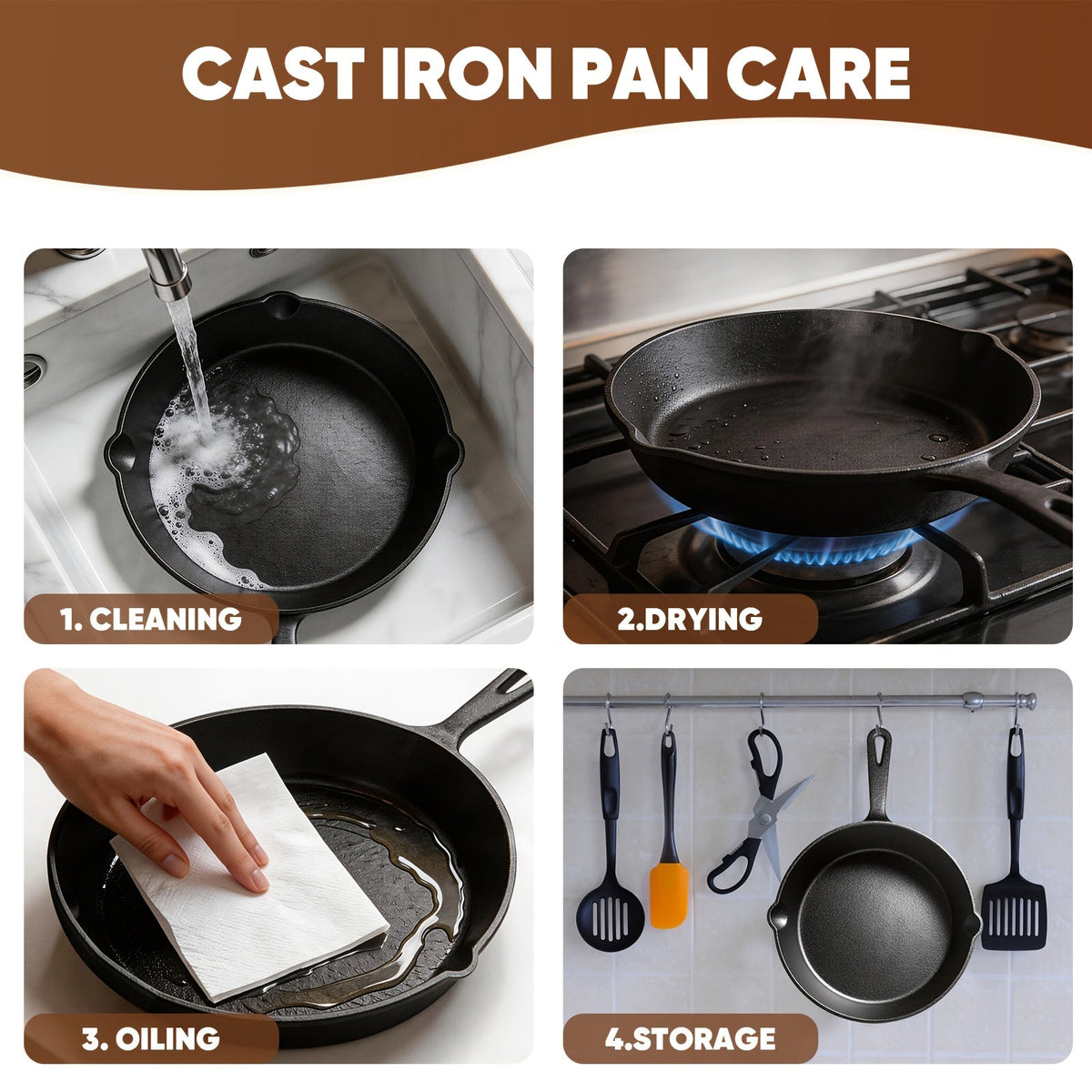 3-Piece Cast Iron Skillet Set (6, 8, 10 Inch), Pre-Seasoned Non-Stick Heavy-Duty Cookware, Oven, Grill, and Campfire Safe, Even Heat Distribution for Steak, Cornbread, and Baking – Rustic Kitchen Cookware