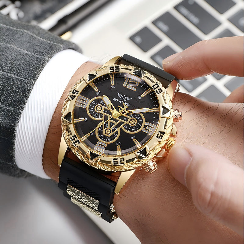 2-Pack Men's Large Dial Silicone Strap Quartz Watch Set, Sports Business Casual Wristwatch, Round Dial, 5 Color Combos, Gift for Him