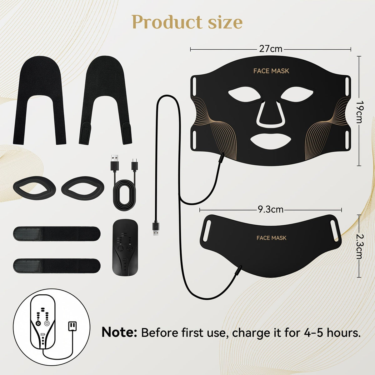 LED Light Therapy Face & Neck Mask - FDA Cleared, 7-Color Red Light, Collagen Renewal, Anti-Aging, Acne, Whitening & Hydration - Hands-Free Portable Skincare - Black & White