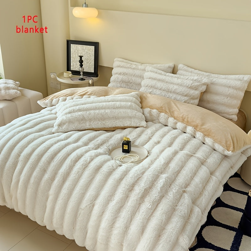 Luxury Thick Striped Plush Blanket – Rabbit-Like Soft Skin-Friendly Warm Throw for Sofa Bed Office & Travel in 6 Colors 3 Sizes