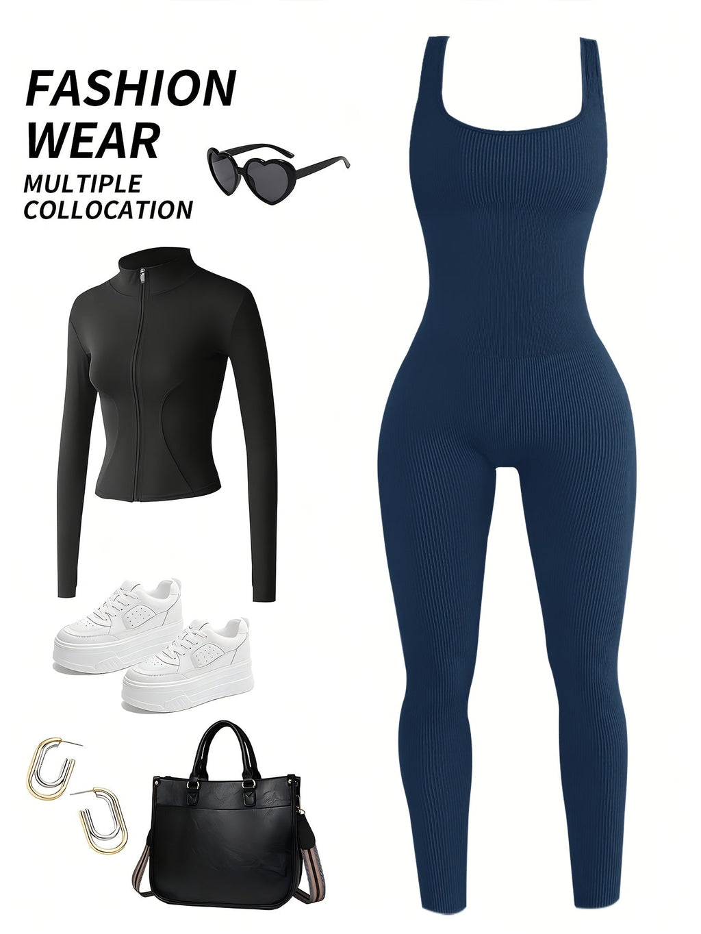 Women's Sleeveless Square Neck Jumpsuit – 90% Nylon Stretch Fabric, Thick & Opaque Activewear for Yoga, Pilates, Running, Fitness & Everyday Wear, Sizes S-XL, Multiple Colors