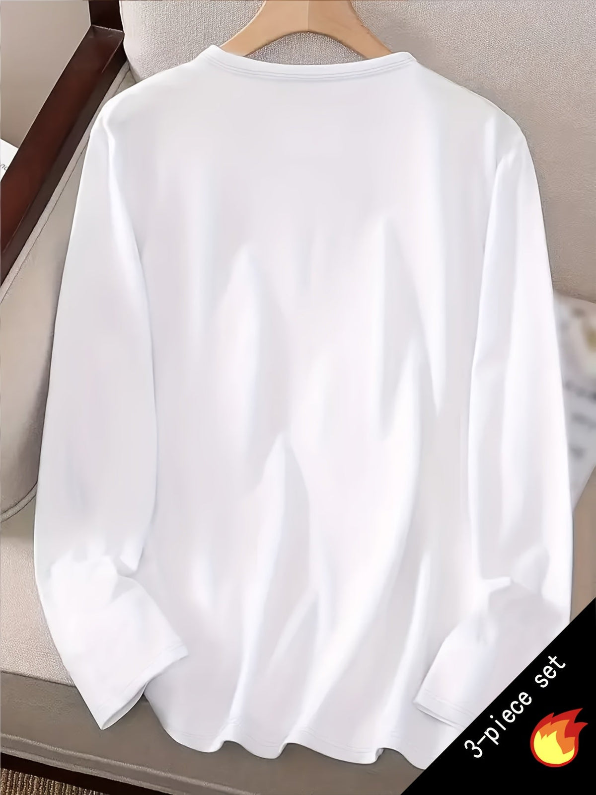 Y2K 3-Piece Women's Long Sleeve T-Shirt Set, Solid Color Casual Warm Tops, Regular Fit All-Season Streetwear Layering Outfit, S M L XL XXL