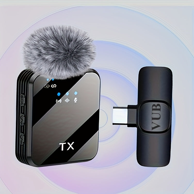 2-in-1 Wireless Lavalier Microphone USB-C with Intelligent Noise Cancellation, Omnidirectional Condenser Mic & Furry Windshield – Plug & Play Clip-On Lapel Mic for Live Streaming, Interviews, Vlogging & Content Creation on iPhone & Android