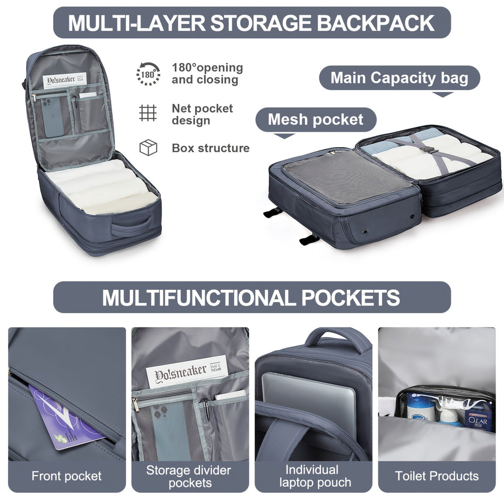 Expandable Cabin Bag & Travel Backpack - Under-Seat, Ryanair & EasyJet Approved, Budget Airline-Friendly, Shoe Compartment, Zippered - Blue, Purple Taro, Purple & Lotus Pink