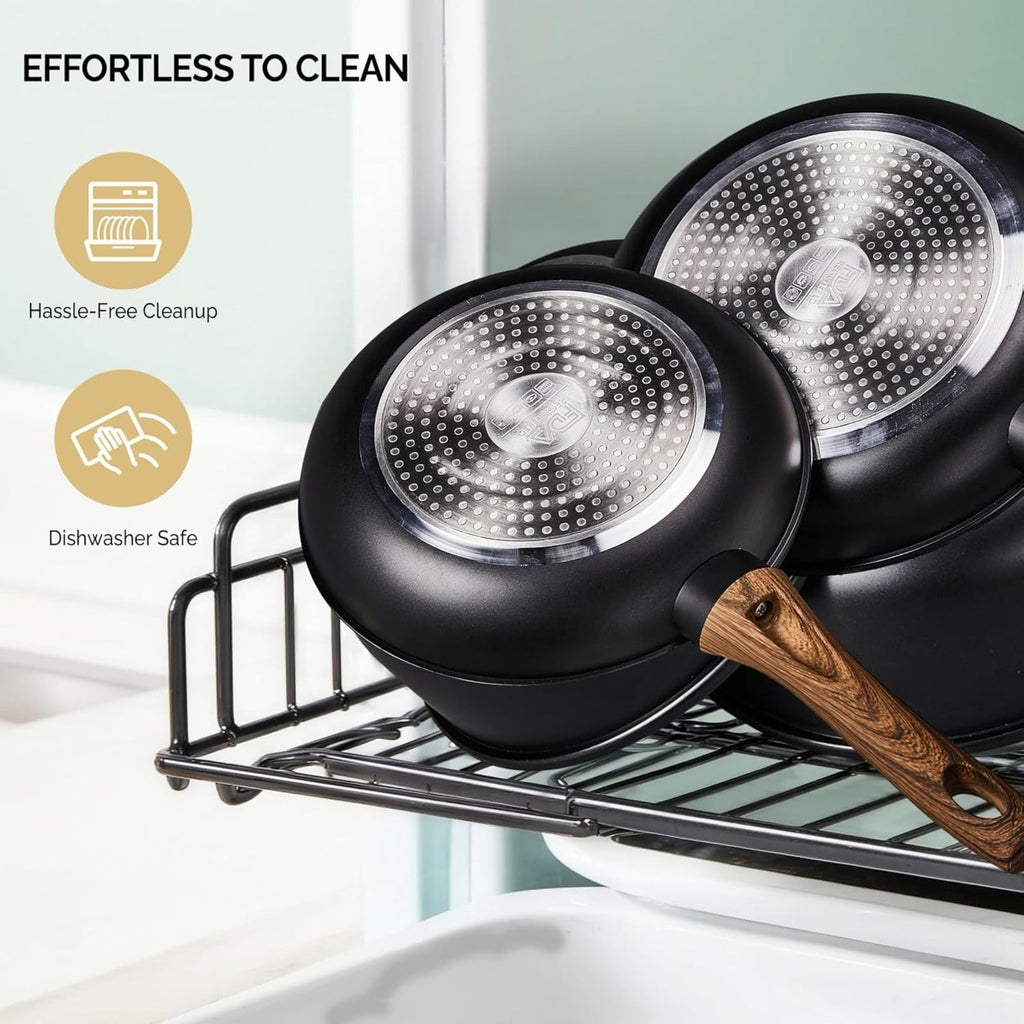 Nonstick Pots and Pans Set with Detachable Handles 15-23 Piece, Cast Aluminum Cookware Set Dishwasher Safe PFAS PFOA Free, Induction Compatible Kitchen Cooking Set with Utensils for RV Home, Black Cream White