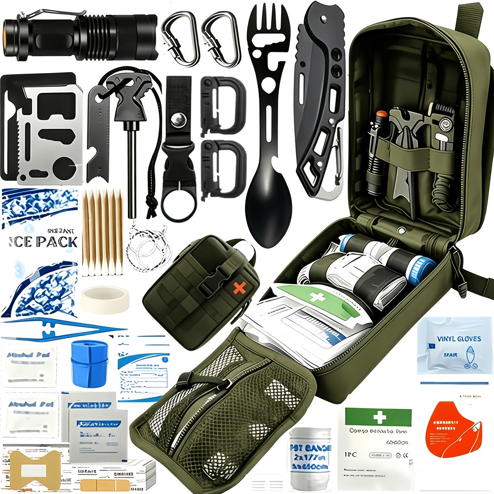 242-Piece Survival Kit – Outdoor Emergency Gear with Fire Starter & First Aid Tools for Camping, Hiking, Travel, Car, and School, Gift for Men & Women, Multiple Colors
