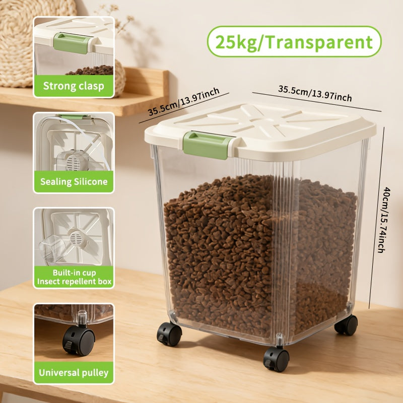 Airtight Pet Food Storage Container with Wheels, Locking Lid, Built-in Scoop, Moisture-Proof Dog and Cat Food Bin for Kitchen Pantry, 11/22/38/55 lbs Dry Food Storage
