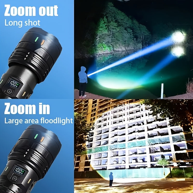 High-Lumen USB Rechargeable Flashlight – 3600mAh High-Capacity Battery IP68 Waterproof with Shoulder Strap for Outdoor Work Patrol Fishing & Home Use