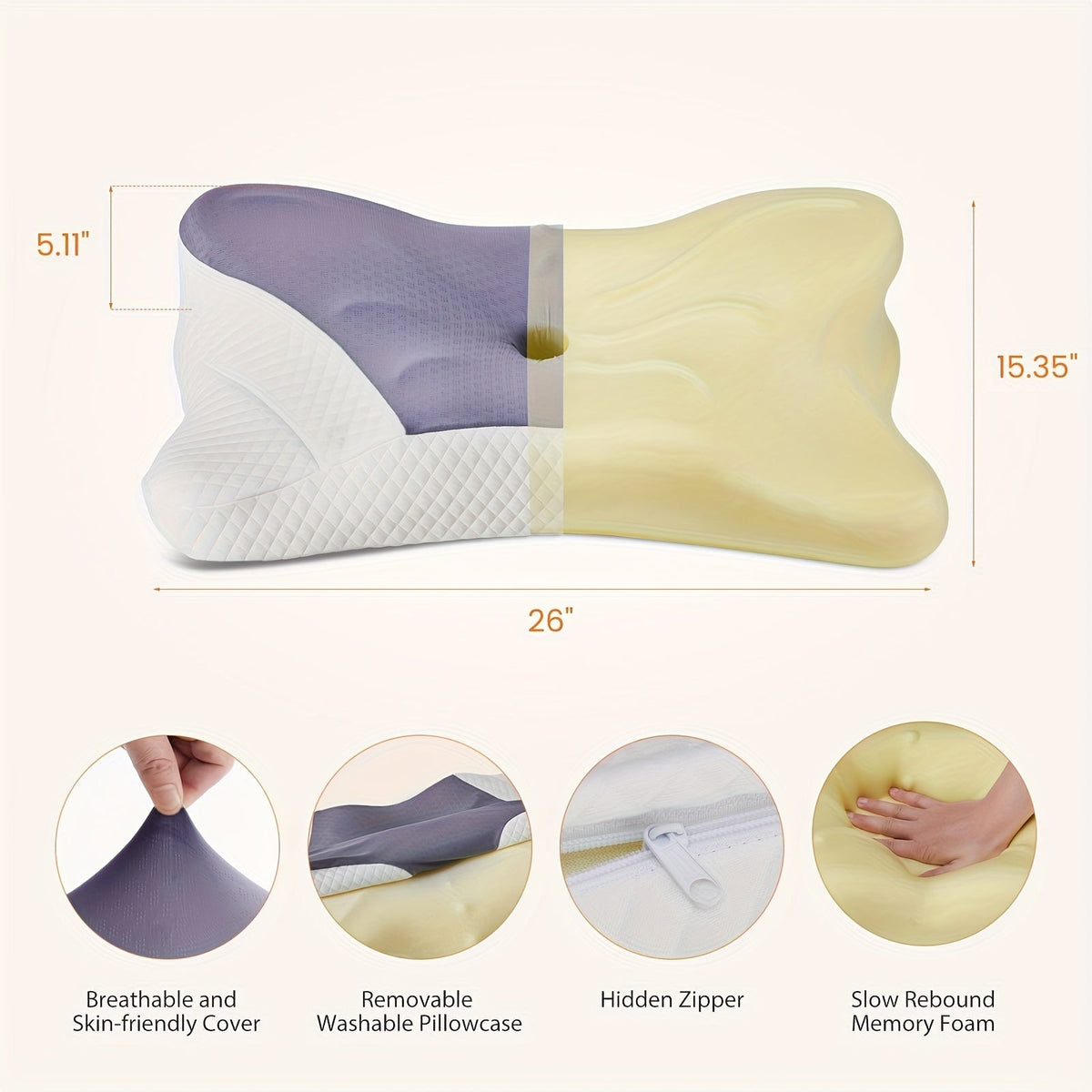 Cervical Neck Pillow, Memory Foam Ergonomic Contour Pillow for Neck Pain Relief, Cooling Pillowcase Included, Orthopedic Bed Pillow for Side, Back, and Stomach Sleepers, Shoulder & Spine Support Sleep Pillow