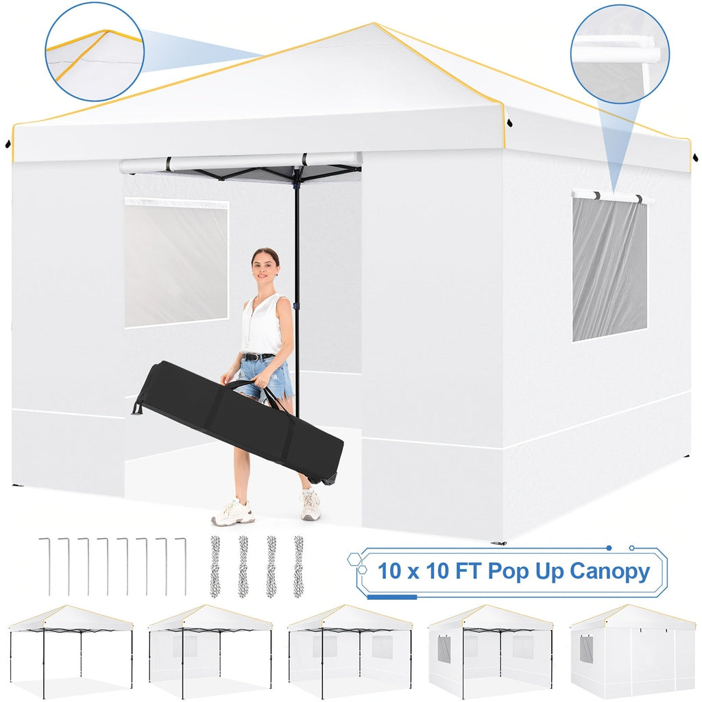 10x10 ft Pop-Up Canopy Tent with Mesh Window Sidewalls Portable Instant Gazebo with Carrying Bag for Parties Outdoor Events & Market Stalls – White, Black or Grey