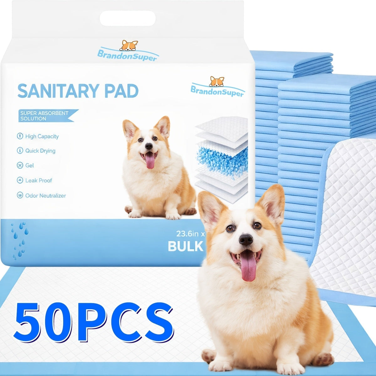 Extra Large Dog Pee Pads, 6X Thicker, Super Absorbent, Leak-Proof, Quick-Dry Puppy Training Pads, Odor Control, 28x34 Inches, 50-200 Count, for Home, Camping, and Pet Toilets