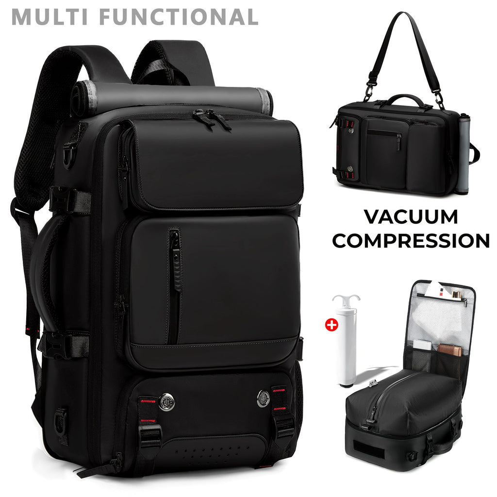 Vacuum Compression Backpack - Multi-Functional Laptop Backpack with Pump, Foldable & Lightweight - Business, Camping, Hiking & Daily Commute - Black, Light Grey & Orange
