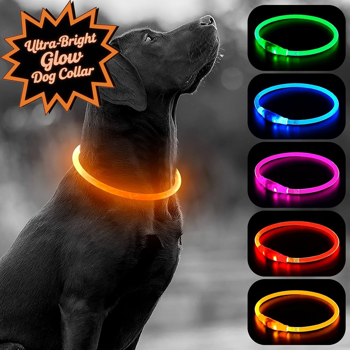 USB Rechargeable LED Dog Collar – 360° Glow Safety Collar with 3 Modes, Adjustable TPU Cuttable Collar for Small, Medium, and Large Dogs, Ideal for Night Walking, Running & Hunting