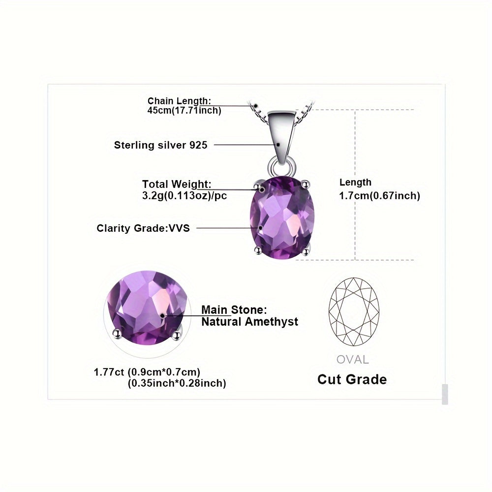 925 Sterling Silver Natural Gemstone Oval Cut Pendant Necklace for Women – Amethyst, Citrine, Garnet, Peridot, Topaz Multi-Faceted Fine Jewelry, Elegant Daily Gift for Girls