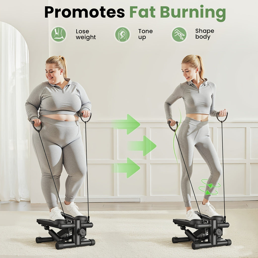 Mini Twist Stepper with Resistance Bands - Portable Stair Stepper for Home Workout, 300 lbs Capacity Full-Body Cardio Trainer for Legs and Arms