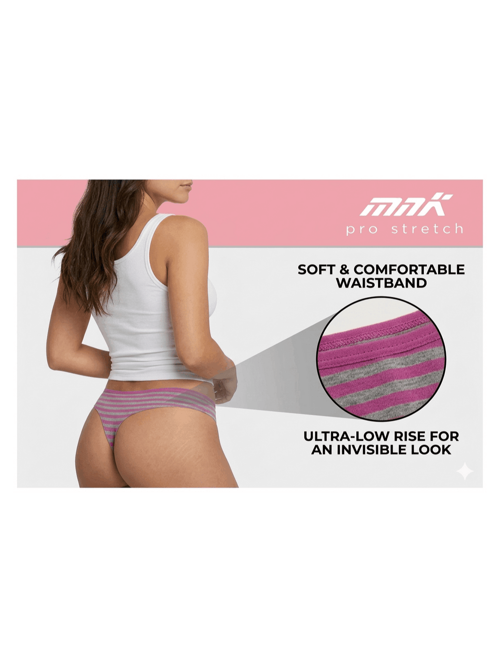 MNT 4-Pack Women's Cotton Thong Panties - Breathable Striped G-String, Soft Stretch, Low Rise - Petite M & L - Mixed Colors
