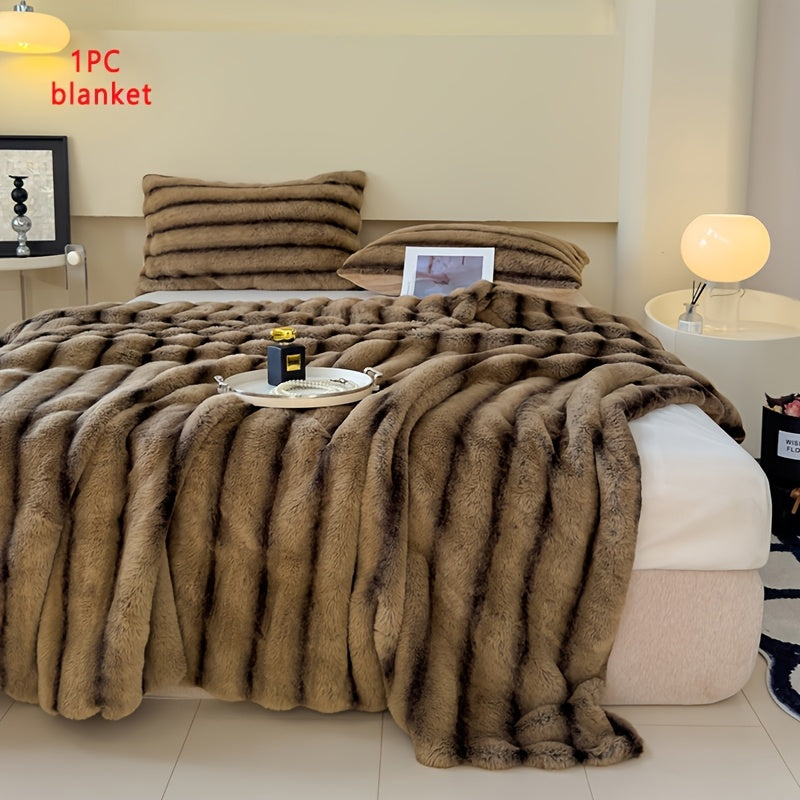 Luxury Thick Striped Plush Blanket – Rabbit-Like Soft Skin-Friendly Warm Throw for Sofa Bed Office & Travel in 6 Colors 3 Sizes