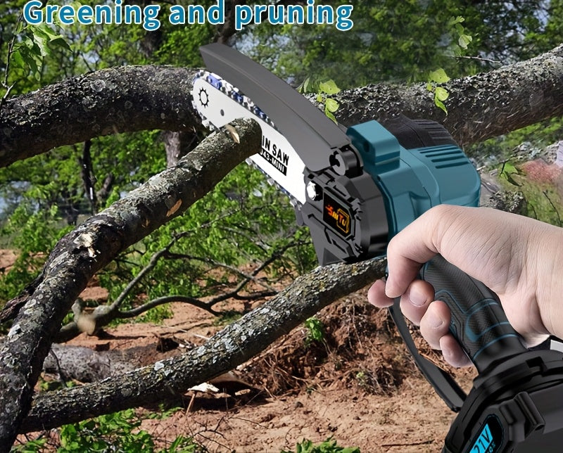 Mini Cordless Chainsaw, Portable Handheld Electric Tree Cutter with Splash Guard and Safety Lock, Rechargeable for Garden and Yard