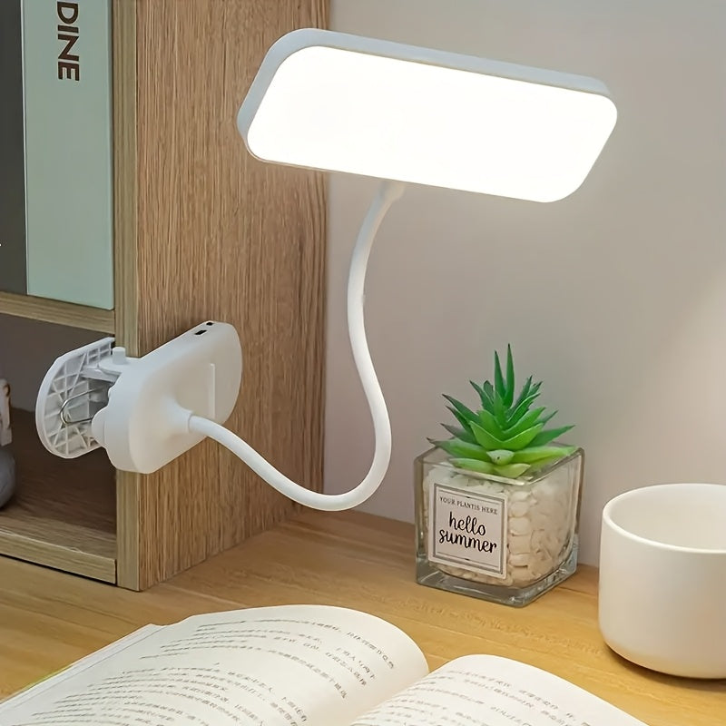 Adjustable LED Gooseneck Desk Lamp – Touch Control, Dimmable, Adjustable Color Temperature, USB & 18650 Rechargeable Battery Powered, Indoor Task Light with Shade, White