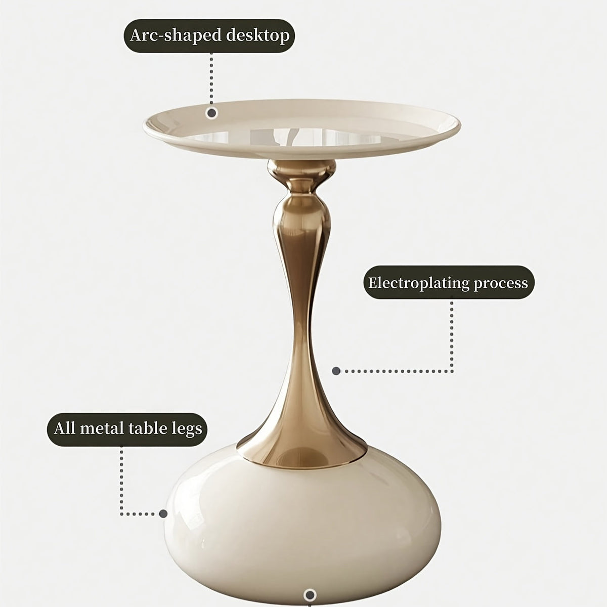 Slim Waist Round Metal Side Table – Minimalist Pedestal Tray End Table for Living Room & Bedroom in Cream White Black & Gold (4 Color Options)