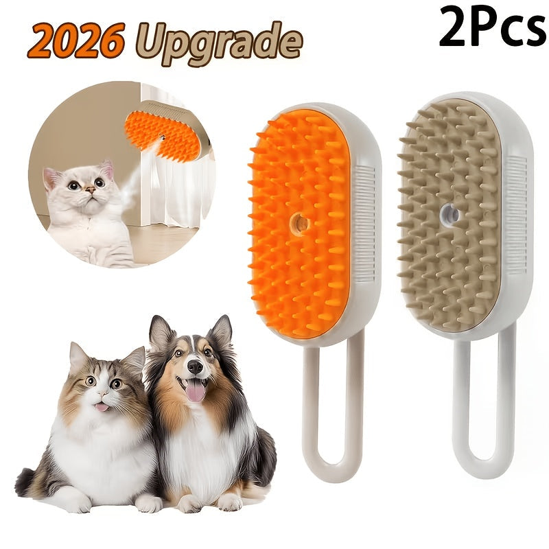 3-in-1 Self-Cleaning Pet Grooming Brush with Steam Spray & Shedding Control for Cats & Dogs, USB Rechargeable, Silicone Rubber Bristles – 2026 New Model