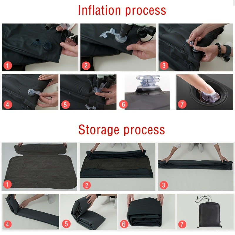 SUV Sedan Car Inflatable Bed, Soft Flocked Back Seat Air Mattress, Foldable & Portable Sleeping Mat for Camping, Road Trips, and Picnics – Includes Air Pump & Storage Bag, Black Grey Beige Pink