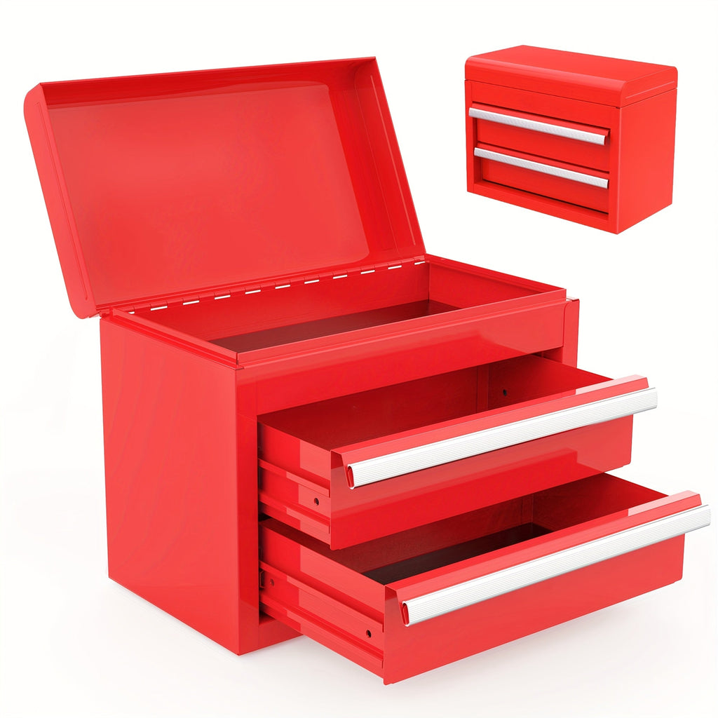 Mini Metal Toolbox with 2 Drawers & Top Storage - Small Garage Hardware Tool Organizer Cabinet - Red, Pink, Macaron Green, Macaron Blue & Black