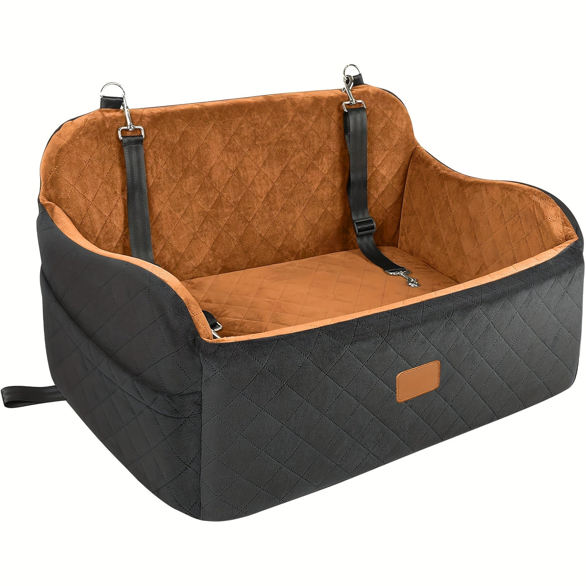 Dog Car Seat for Medium to Large Dogs – Washable Memory Foam Pet Travel Car Bed with Seat Belt Pass-Through, Adjustable Straps & 3-Point Installation, Gray, Black, Brown, All Black, Black-Gray
