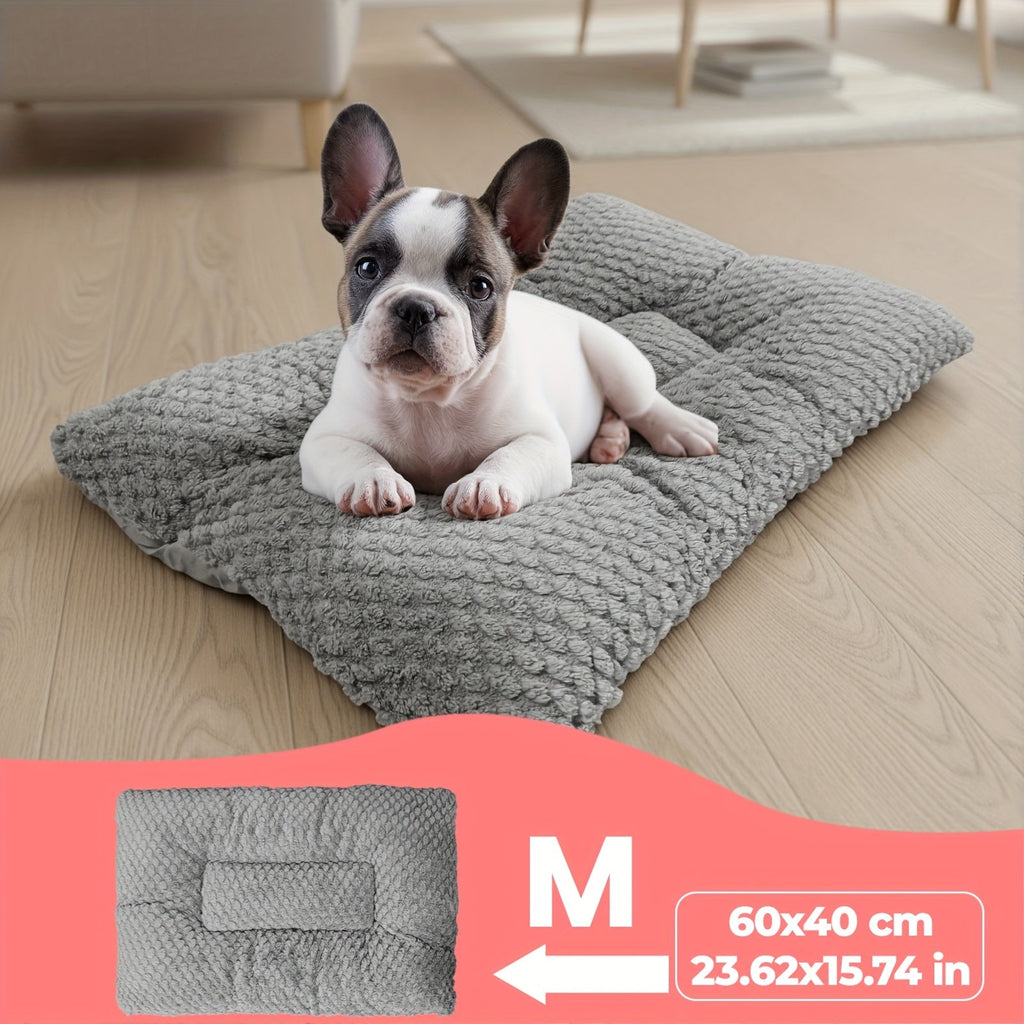 Extra Large Plush Dog Crate Pad Mattress - Thickened Ultra-Soft Polyester Dog Bed for Small, Medium, and Large Dogs & Cats, Oversized Rectangular Kennel Mat with Reversible Pillow, Non-Slip Washable Pet Bed