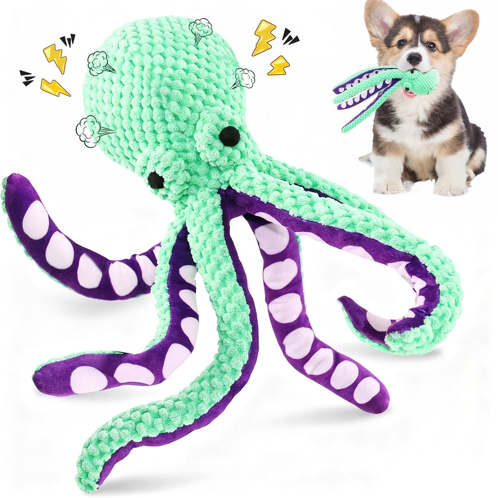 Plush Octopus Dog Toy with Squeaker, Interactive Durable Chew Toy for Medium Dogs, Teal Purple Stuffed Squeaky Dog Toy for Play, Fetch, Training, and Boredom Relief