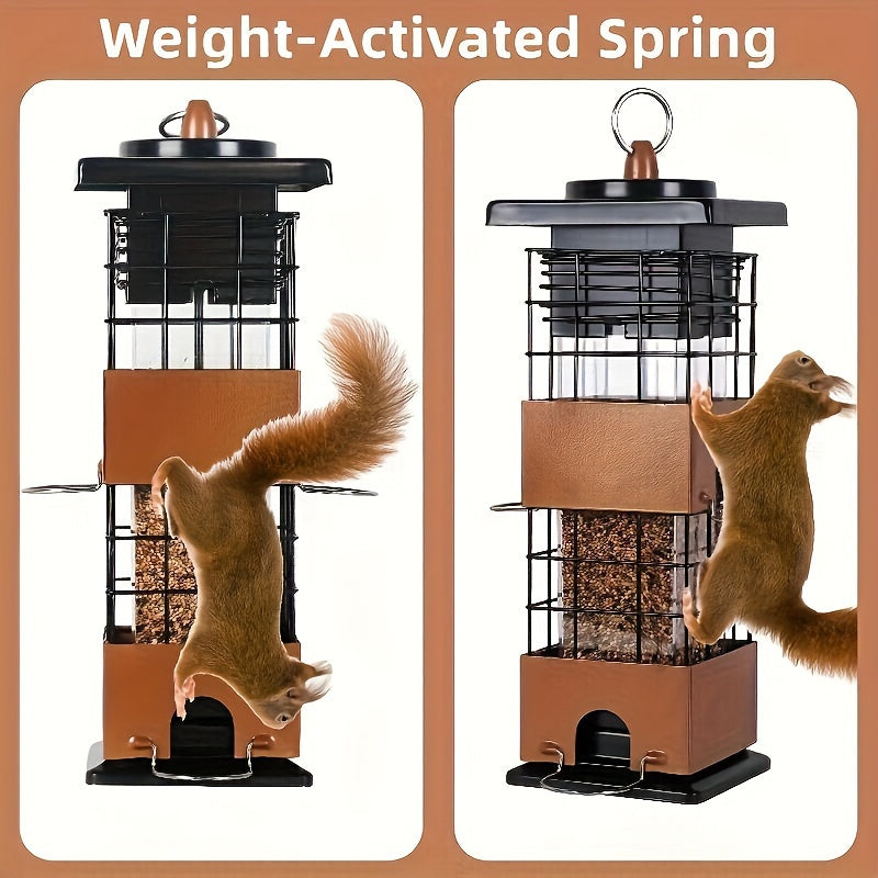 Squirrel-Proof Bird Feeder, 5 lbs Large Capacity, Outdoor Hanging Metal Construction, Bilateral Weight-Activated, Easy to Fill & Clean, Weather-Resistant for Garden and Backyard