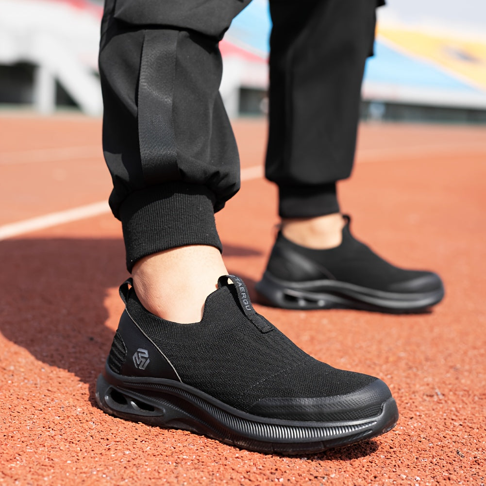 Men's Steel Toe Work Shoes Slip-On Lightweight Safety Sneakers Puncture-Resistant Non-Slip Loafers Black Grey Blue Sizes US 5.5-14