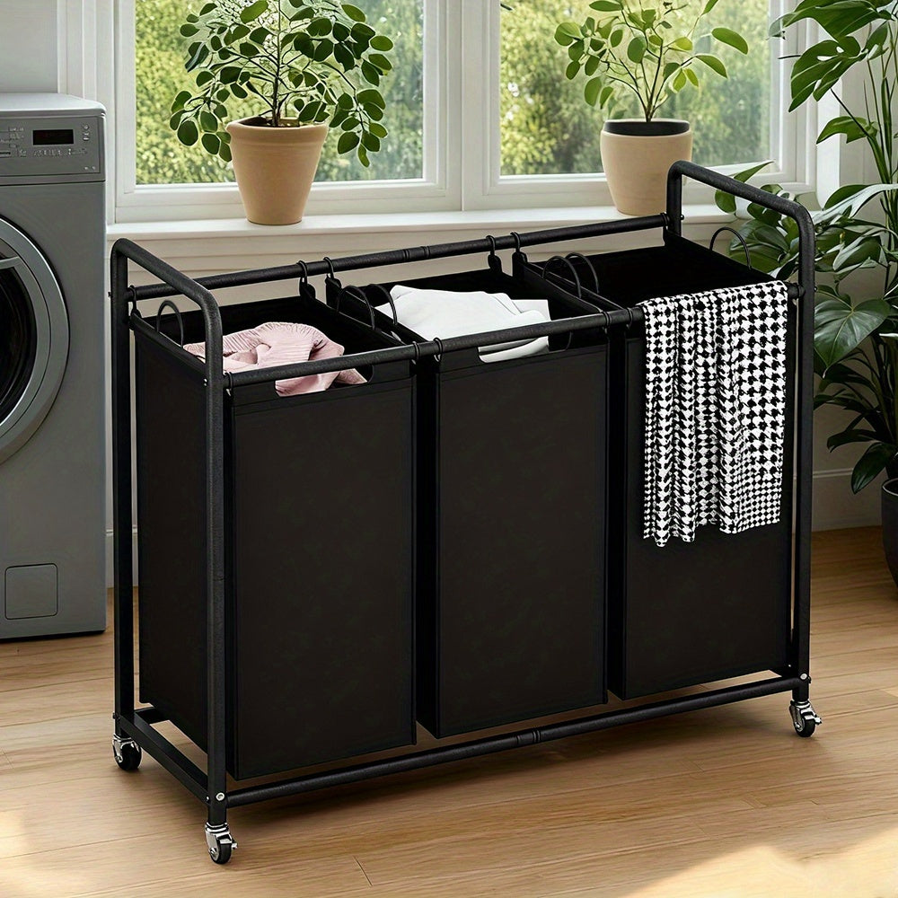 3-Bag Laundry Sorter Cart - 240L/63.4gal, Heavy-Duty Lockable Rolling Wheels, Removable Bags, Non-Woven Reinforced Frame - Bedroom & Laundry Room - Black, Gray, Beige & Brown