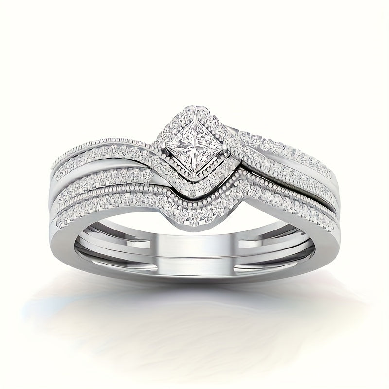 9-Piece Princess Cut Cubic Zirconia Bridal Wedding Ring Set for Women – Stackable Engagement Rings, Classic Jewelry Gift for Girlfriend & Wife