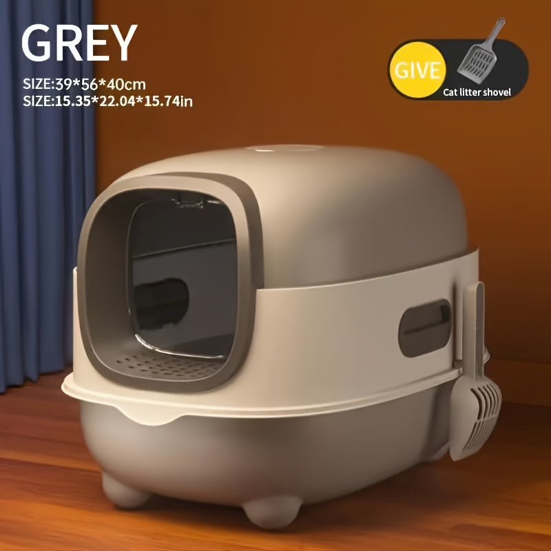 Extra Large Enclosed Cat Litter Box with Pull-Out Drawer, Anti-Odor, Anti-Splash, Easy Clean, Portable Indoor/Outdoor Cat Toilet with Litter Shovel (Purple, Gray, Blue) - Holiday Gift