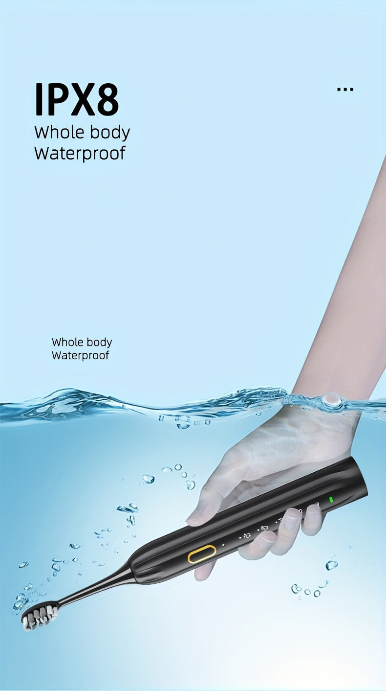 Sonic Electric Toothbrush IPX8 Waterproof USB Rechargeable with 5 Replacement Brush Heads, Smart Timer, Metal Shaft, for Adults, Men, Women, Couple Style, Rechargeable Oral Care