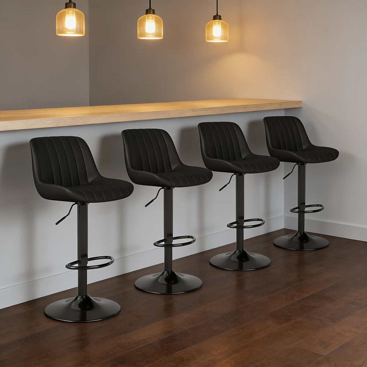 Bar Stools Set of 2/3/4, Adjustable Height Swivel Bar Chairs with Backrest & Footrest, PU Leather Ergonomic Kitchen Island Stools, Non-Slip Base, Easy Assembly, Modern Armless Counter Stools