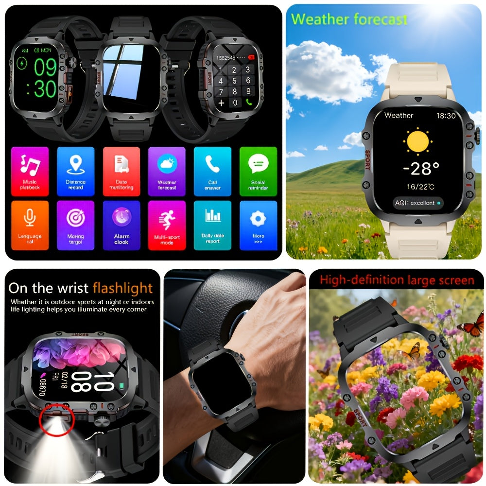 Large Screen Smartwatch Compatible with iPhone & Android, Wireless Calling, SMS, Fitness Tracker, Heart Rate Monitor, Remote Camera Control, USB Rechargeable for Men & Women - Modern Design Travel Gift
