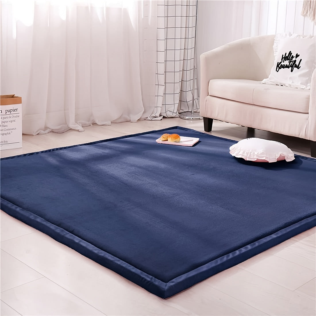 Japanese Tatami Foam Area Rug – 1.18" Thick Coral Velvet Padded Crawling Mat for Kids Playroom Nursery Living Room Yoga in 6 Colors & 5 Sizes