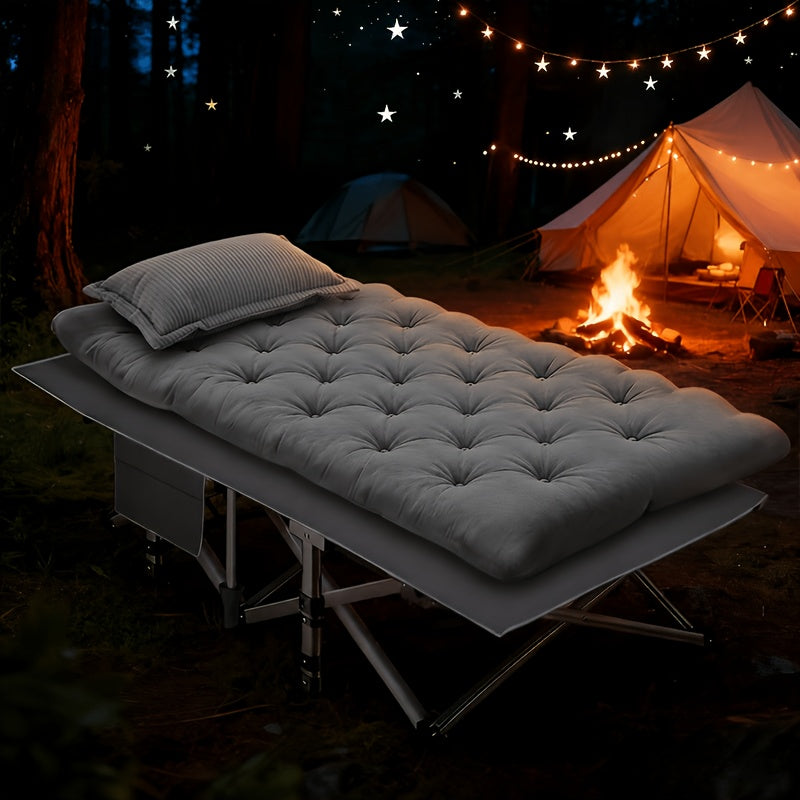Folding Camping Bed with Mattress & Side Pockets – Heavy Duty Portable Cot for Adults, Foldable Guest Bed for Camping, Outdoor, Courtyard, Terrace, Office, and Guest Room