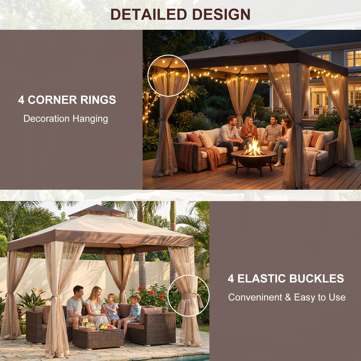 10x10 Outdoor Gazebo Canopy Tent, Mosquito Netting, Double Roof, Metal Frame, for Patio, Garden, Deck, Backyard, Lawn & Party Shelter