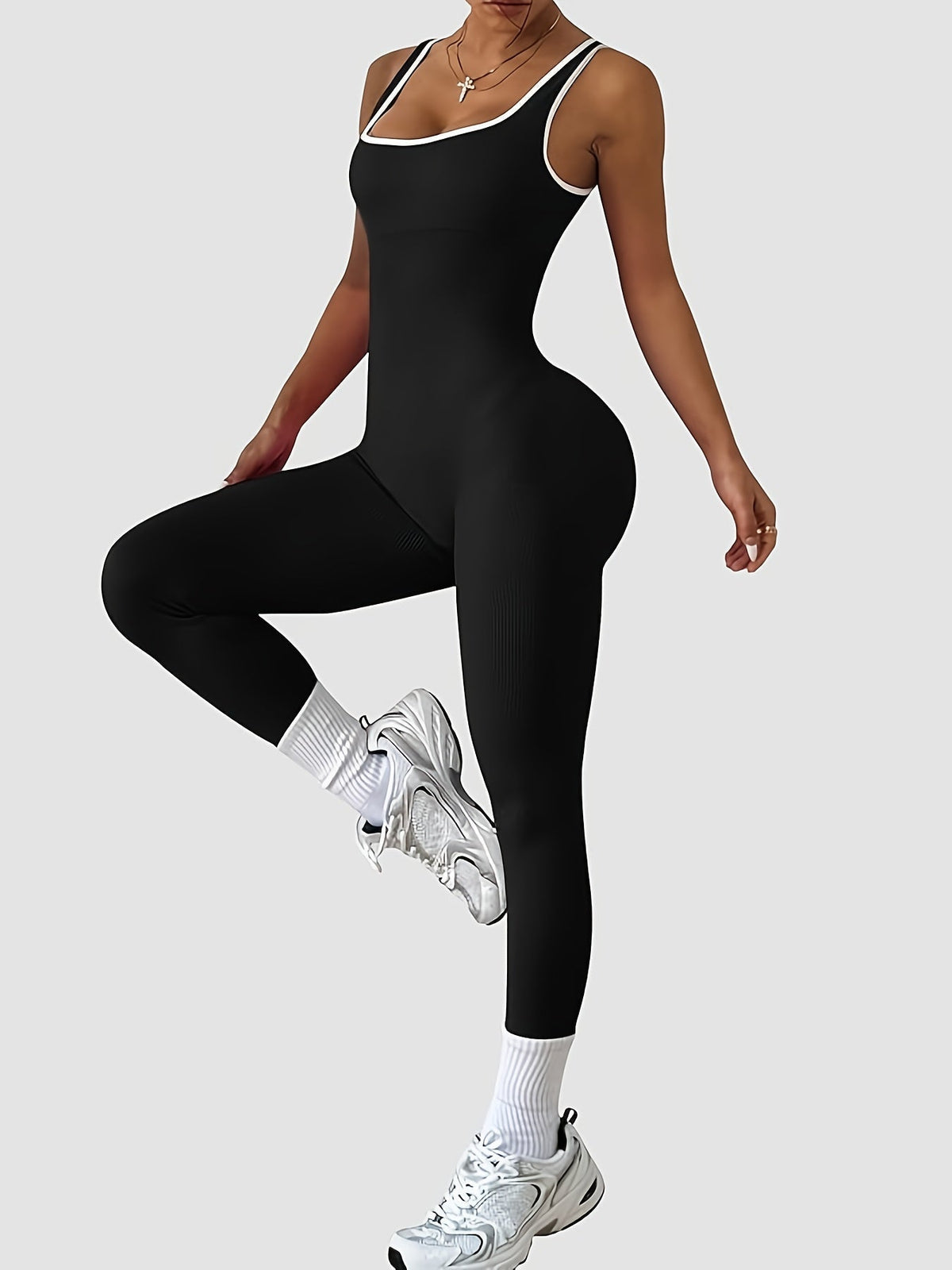 Women's Sleeveless Square Neck Jumpsuit – 90% Nylon Stretch Fabric, Thick & Opaque Activewear for Yoga, Pilates, Running, Fitness & Everyday Wear, Sizes S-XL, Multiple Colors