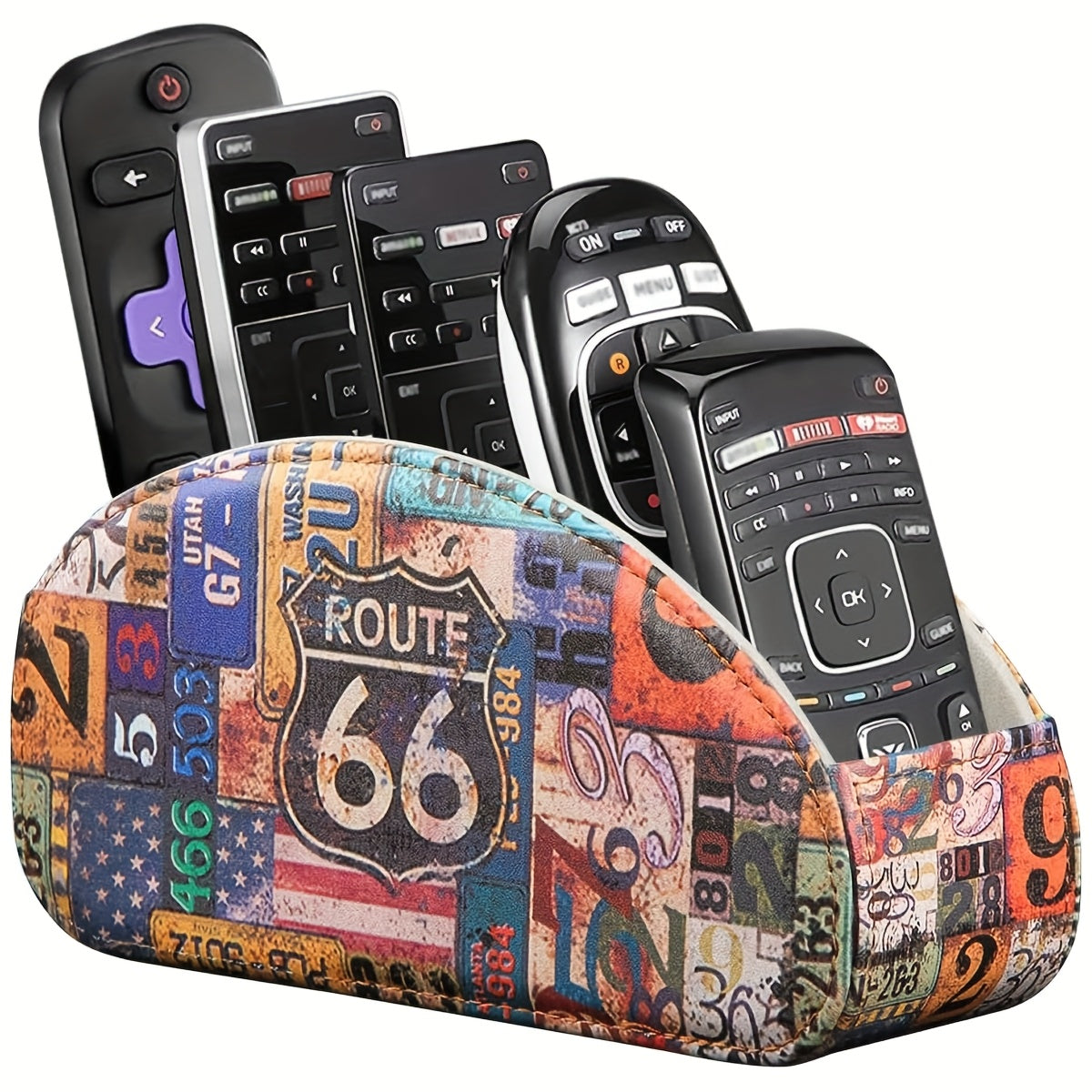 Remote Control Holder with 5 Compartments, Faux Leather Desktop Organizer Caddy for Living Room, Holds TV Remotes, Pens, Eyeglasses, Makeup Brushes, and Office Stationery, Home Decor Storage Box Accessory