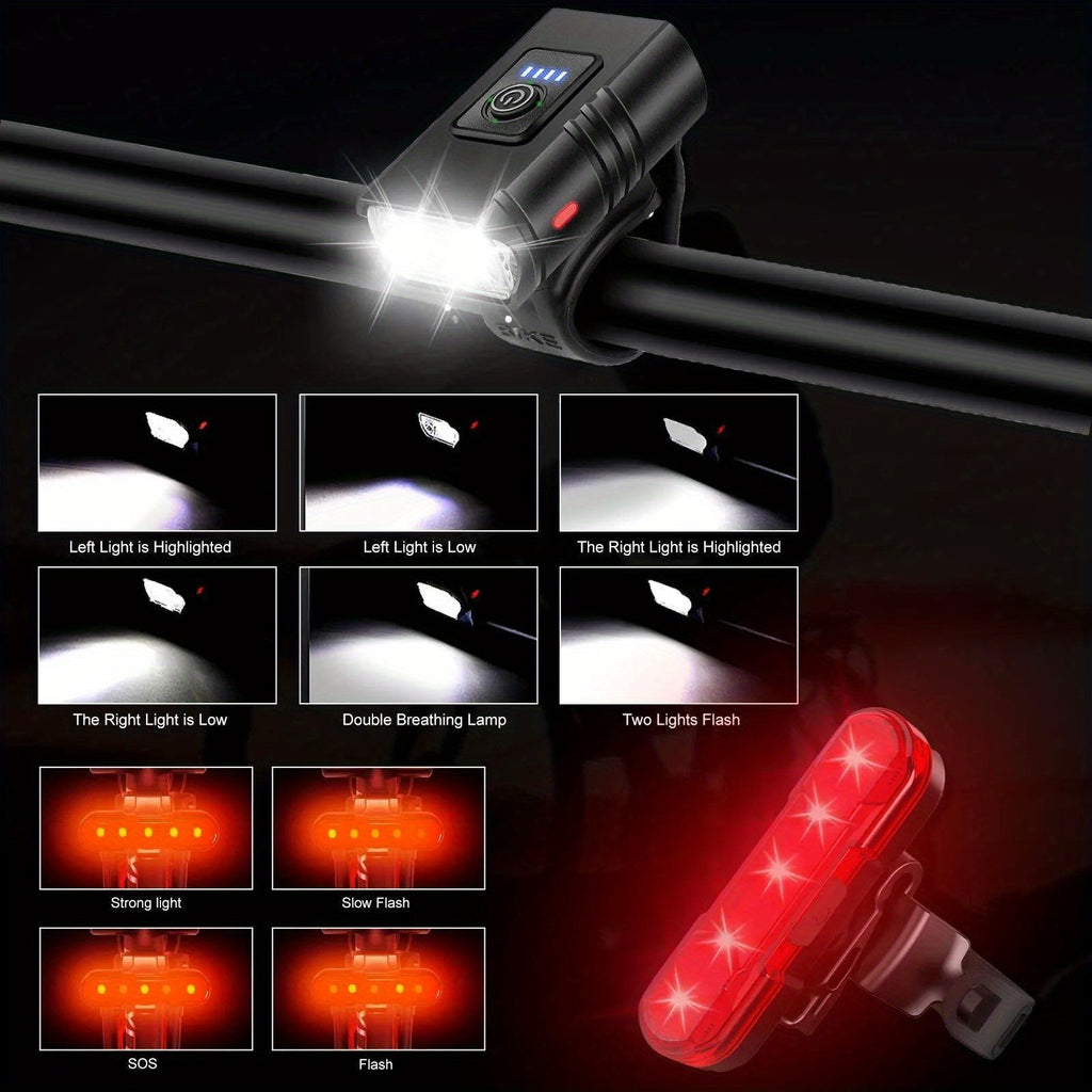 LED Bike Light Set USB-C Rechargeable 1500 Lumens – Front & Rear Bicycle Lights, 6+4 Modes, Waterproof, Power Display, Fast Charging, Safe Night Cycling Lights for Road and Mountain Bikes