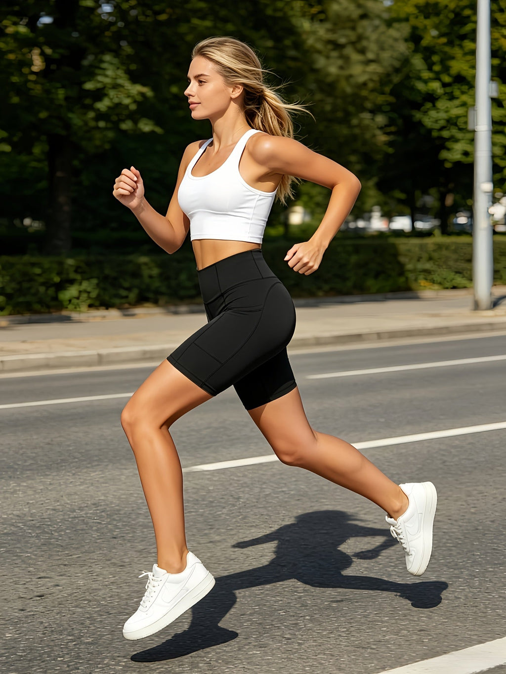 Women's High-Waist Yoga Shorts 5-Pack with Pockets, Sweat-Wicking, Elastic Waistband, Tummy Control, Workout/Running/Cycling Shorts for Women, Sizes M-XXL, Mixed Colors